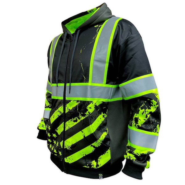 Safetyshirtz SS360 Stealth American Grit Enhanced Visibility Zip-Up Hoodie, Black, M 65120515M - main